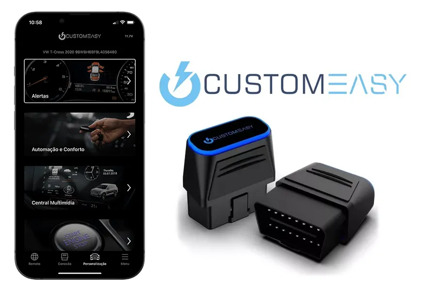Produto CustomEasy da Faaftech, Módulo OBD para personalização automotiva. Imagem do produto CustomEasy da Faaftech